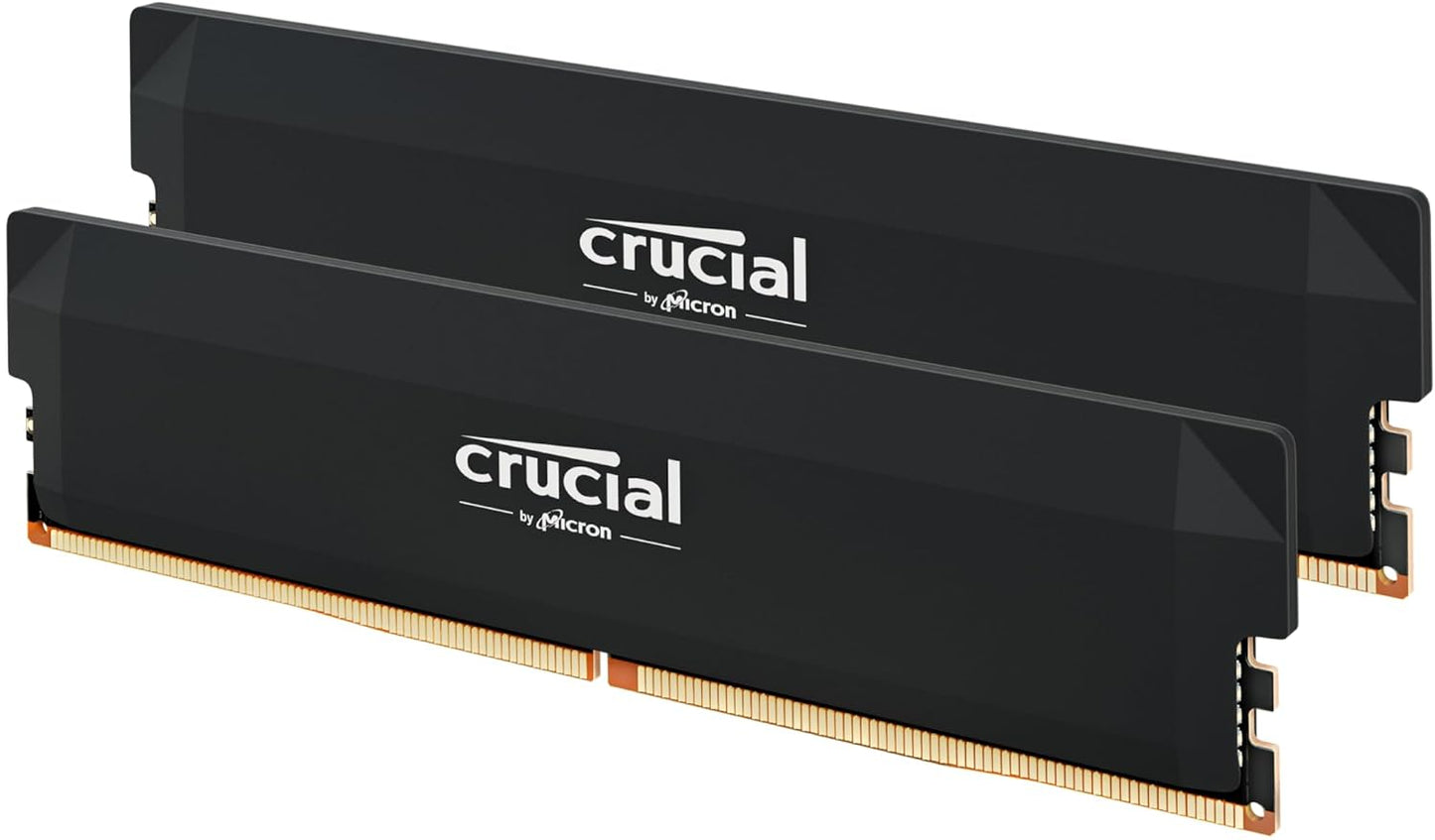 Crucial Pro 32GB DDR5 RAM Kit (2x16GB),CL36 6000MHz, Overclocking Desktop Gaming Memory, Intel XMP 3.0 & AMD Expo Compatible, Black - CP2K16G60C36U5B