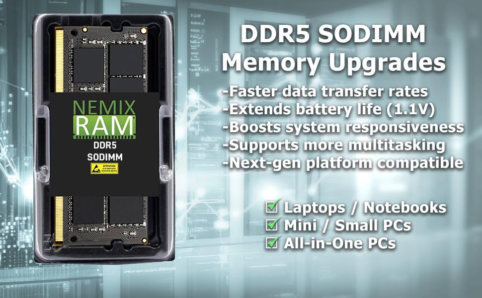 NEMIX RAM 16GB (1X16GB) DDR5 5200MHz PC5-41600 1Rx8 1.1V CL44 262-PIN Non-ECC Unbuffered SODIMM Laptop PC Memory
