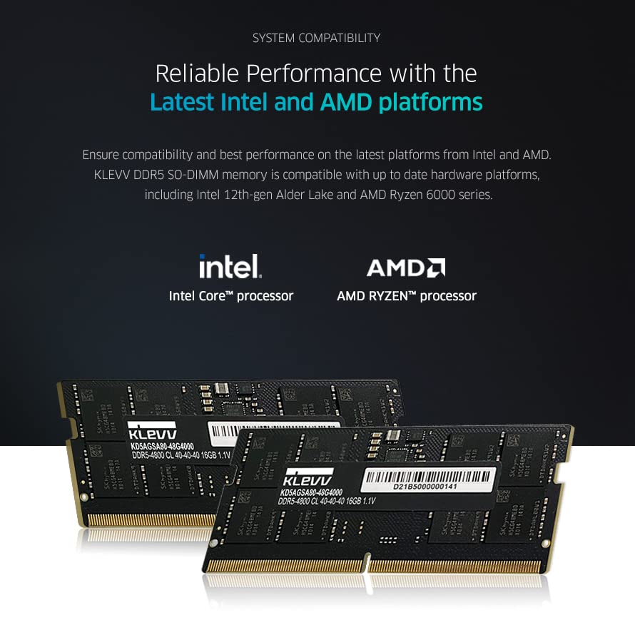 KLEVV DDR5 32GB (2x16GB) 5600MHz CL46 SODIMM SK Hynix A-Die Laptop Ram Memory 1.1V (KD5AGSA80-56G460D)