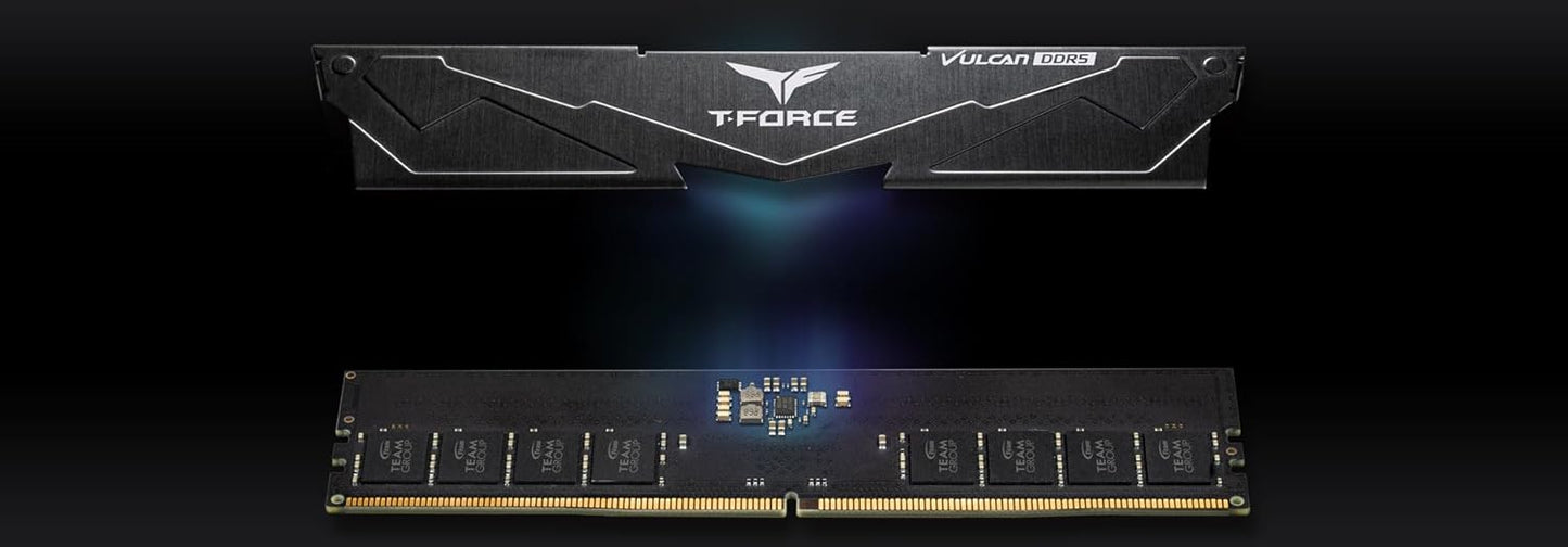 TEAMGROUP T-Force Vulcan 16GB 5200MHz DDR5 DRAM (5200MT/s) Black UDIMM Desktop Gaming Memory, Metal Heatsink, ECC, XMP 3.0/AMD Expo, Compatible with Intel/AMD CPU, High Performance, Low Latency RAM