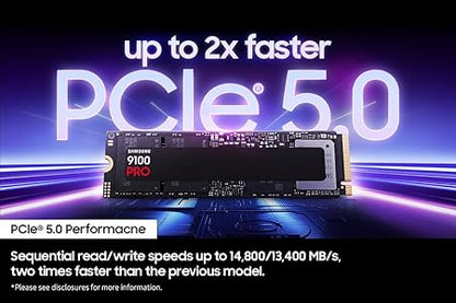 Samsung SSD 9100 PRO 4TB, PCIe 5.0x4 M.2 2280, Seq. Read Speeds Up to 14,800MB/s, Best for AI Computing, Gaming, and Heavy Duty Workstations (MZ VAP4T0B)