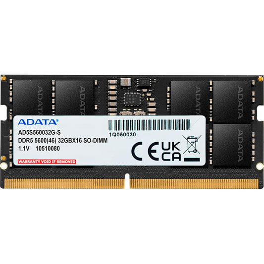 ADATA Premier 32GB 5600MHz SO-DIMM DDR5 Laptop Memory, Single RAM Module, Supports Intel & AMD Latest CPU, Intel XMP & AMD Expo, Built in PMIC, On Die ECC, Low Voltage, More Bandwidth - AD5S560032G-S