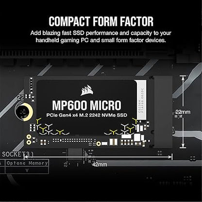 Corsair MP600 Micro PCIe Gen4 x4 NVMe M.2 2242 SSD - 2 TB - sequential Read Write speeds of up to 7,000MB/sec, Ideal for high Performance laptops & notebooks