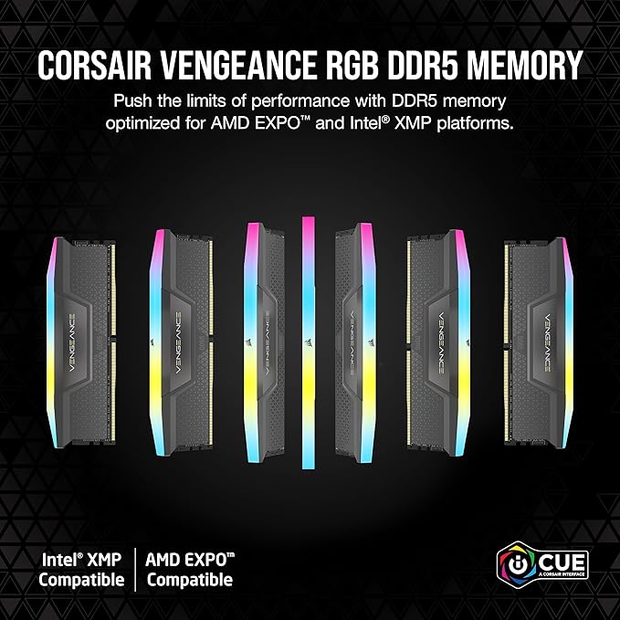 CORSAIR Vengeance RGB DDR5 RAM 32GB (2x16GB) 6400MHz CL36-48-48-104 1.35V AMD Expo Intel XMP 3.0 Desktop Computer Memory – Gray (CMH32GX5M2B6400Z36)