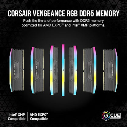 CORSAIR Vengeance RGB DDR5 RAM 32GB (2x16GB) 6400MHz CL36-48-48-104 1.35V AMD Expo Intel XMP 3.0 Desktop Computer Memory – Gray (CMH32GX5M2B6400Z36)