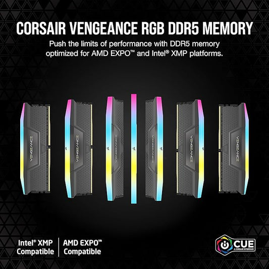 CORSAIR Vengeance RGB DDR5 RAM 32GB (2x16GB) 6400MHz CL36-48-48-104 1.35V AMD Expo Intel XMP 3.0 Desktop Computer Memory – Gray (CMH32GX5M2B6400Z36)