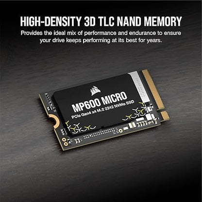 Corsair MP600 Micro PCIe Gen4 x4 NVMe M.2 2242 SSD - 2 TB - sequential Read Write speeds of up to 7,000MB/sec, Ideal for high Performance laptops & notebooks