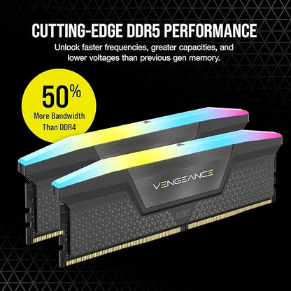 CORSAIR Vengeance RGB DDR5 RAM 32GB (2x16GB) 6400MHz CL36-48-48-104 1.35V AMD Expo Intel XMP 3.0 Desktop Computer Memory – Gray (CMH32GX5M2B6400Z36)