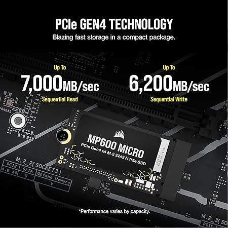 Corsair MP600 Micro PCIe Gen4 x4 NVMe M.2 2242 SSD - 2 TB - sequential Read Write speeds of up to 7,000MB/sec, Ideal for high Performance laptops & notebooks