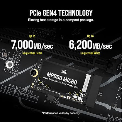 Corsair MP600 Micro PCIe Gen4 x4 NVMe M.2 2242 SSD - 2 TB - sequential Read Write speeds of up to 7,000MB/sec, Ideal for high Performance laptops & notebooks